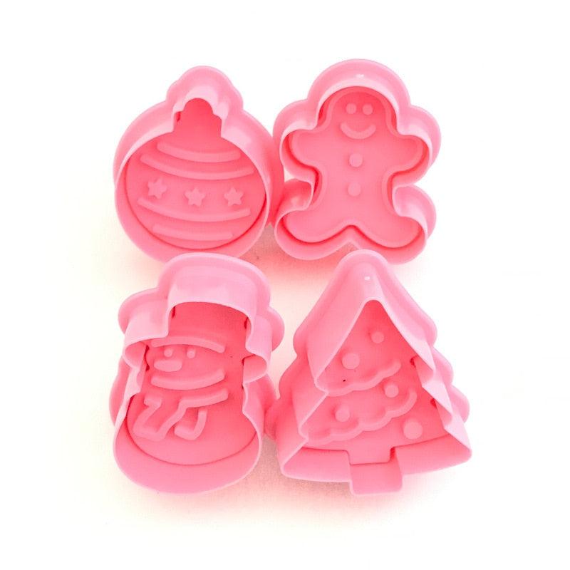 4Pcs/set Plastic Christmas Christmas Tree Halloween Pumpkin Ghost Theme Cookie Cutter Plunger Fondant Chocolate Mold Halloween Cookie Cutters Thanksgiving Fall Christmas Cookie Cutters Biscuit Mold 3D Mini Fondant Cookie Tools Stevvex