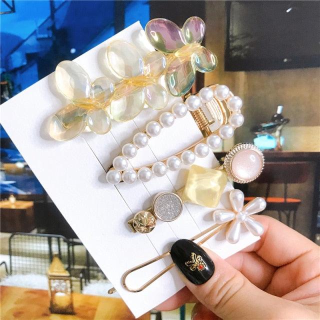 4pcs/set Women Hair Accessories Jewelry Korean Simulation Pearl Barrette Love Hearts Hair Clips For Girls Pink Hairpins Wedding Hair Accessories for Brides and Bridesmaids Stevvex