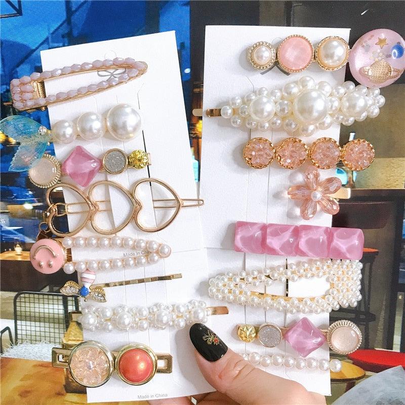 4pcs/set Women Hair Accessories Jewelry Korean Simulation Pearl Barrette Love Hearts Hair Clips For Girls Pink Hairpins Wedding Hair Accessories for Brides and Bridesmaids Stevvex