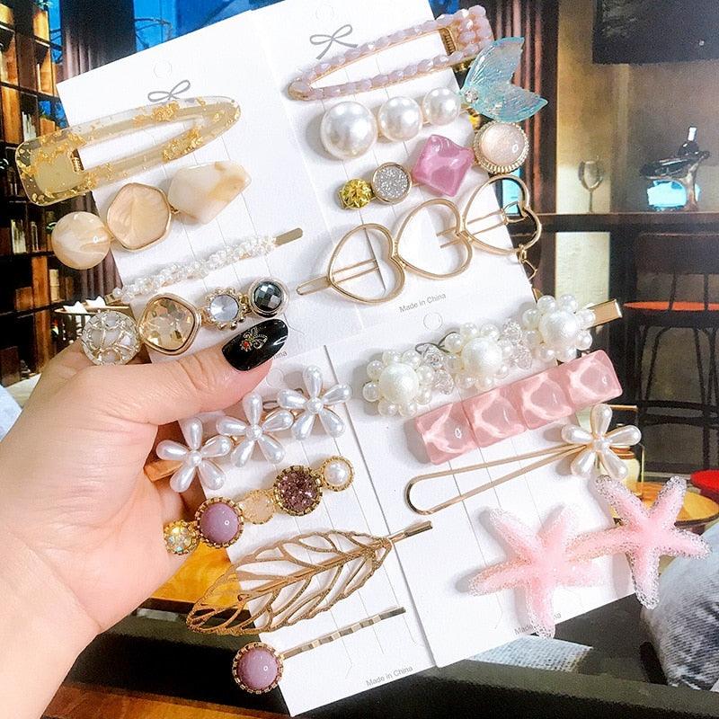 4pcs/set Women Hair Accessories Jewelry Korean Simulation Pearl Barrette Love Hearts Hair Clips For Girls Pink Hairpins Wedding Hair Accessories for Brides and Bridesmaids Stevvex