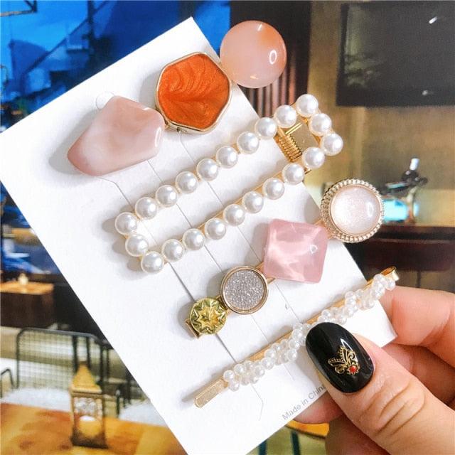 4pcs/set Women Hair Accessories Jewelry Korean Simulation Pearl Barrette Love Hearts Hair Clips For Girls Pink Hairpins Wedding Hair Accessories for Brides and Bridesmaids Stevvex