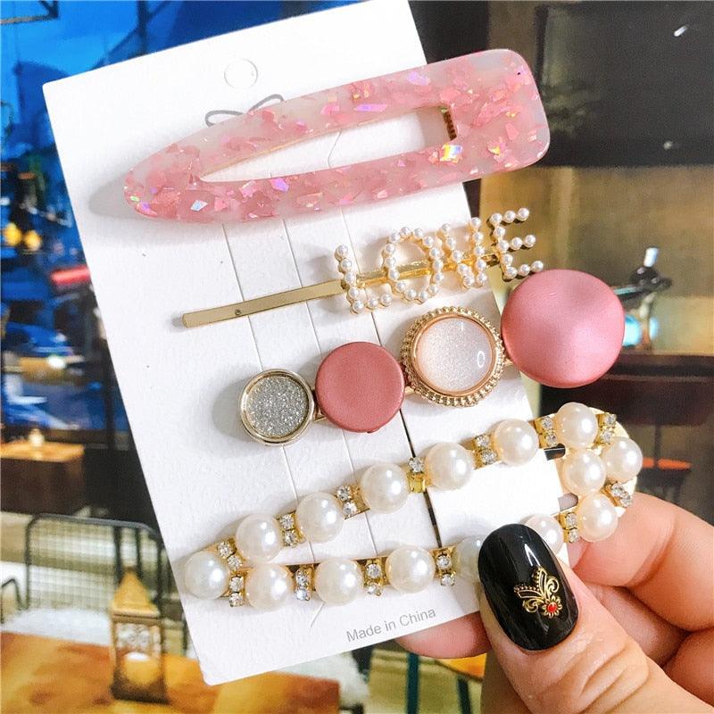 4pcs/set Women Hair Accessories Jewelry Korean Simulation Pearl Barrette Love Hearts Hair Clips For Girls Pink Hairpins Wedding Hair Accessories for Brides and Bridesmaids Stevvex