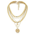 MJartoria Gold Layered Necklaces for Women Trendy Retro Coin Crown Letter Pendant Necklace Dainty Chunky Chain Choker Necklaces for Jewelry Birthday Gifts (Gold C)