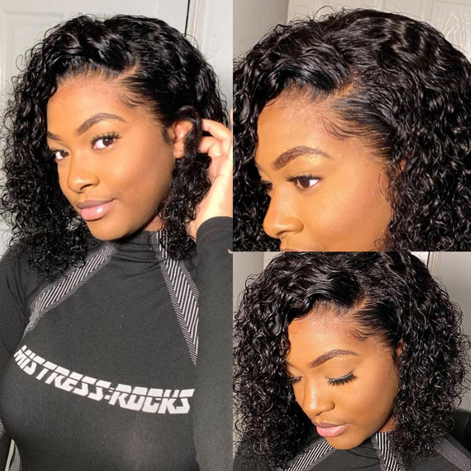 4X4 Water Wave Short Bob Wig 8-12Inches Best Human Hair Wigs For Black Woman Brazilian Pre Plucked Baby Hairs Jerry Curl Wigs Wigs For Black Women Gifts for Girlfriends Stevvex