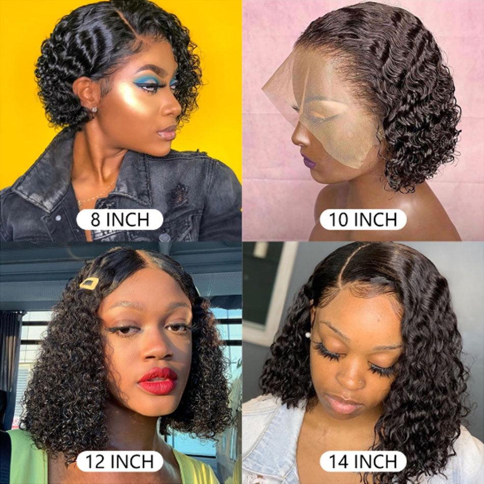 4X4 Water Wave Short Bob Wig 8-12Inches Best Human Hair Wigs For Black Woman Brazilian Pre Plucked Baby Hairs Jerry Curl Wigs Wigs For Black Women Gifts for Girlfriends Stevvex