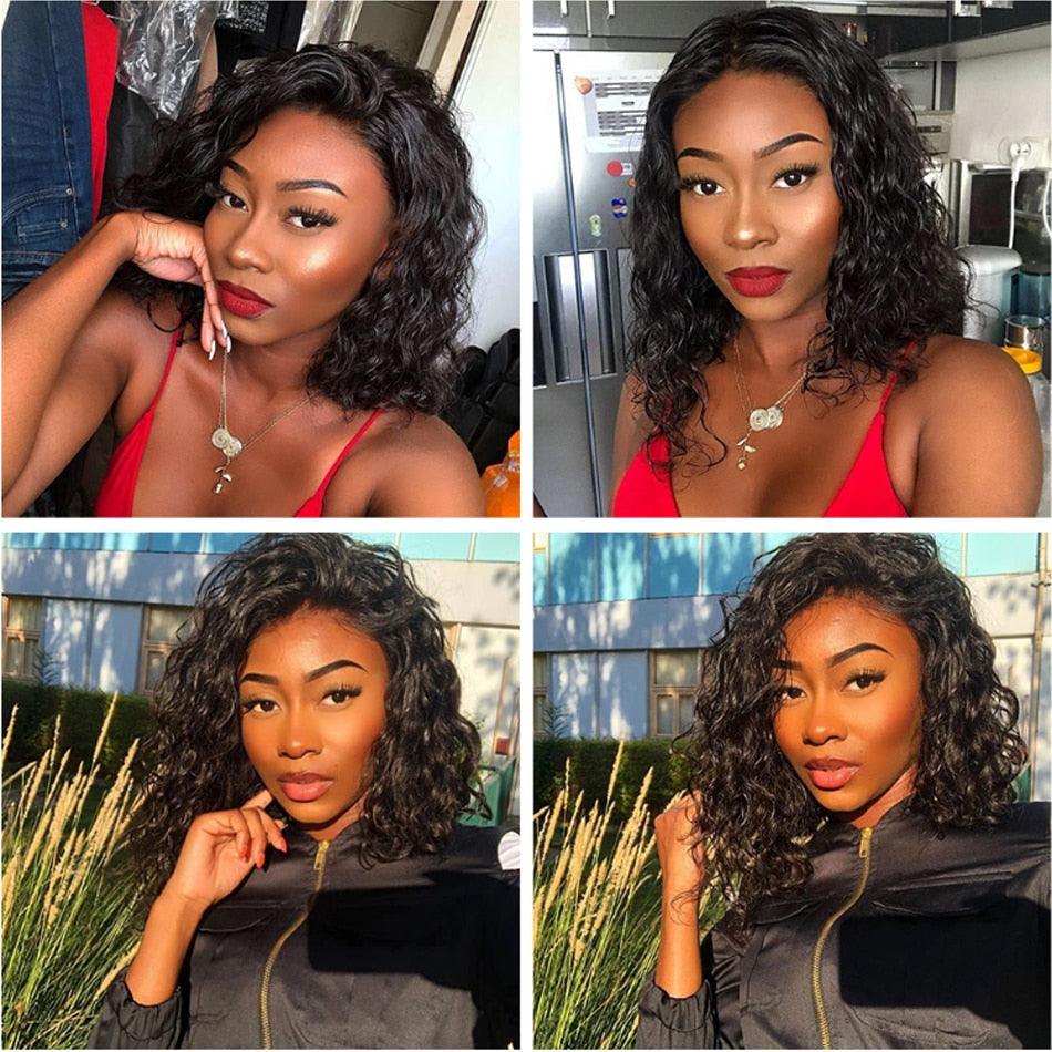 4X4 Water Wave Short Bob Wig 8-12Inches Best Human Hair Wigs For Black Woman Brazilian Pre Plucked Baby Hairs Jerry Curl Wigs Wigs For Black Women Gifts for Girlfriends Stevvex