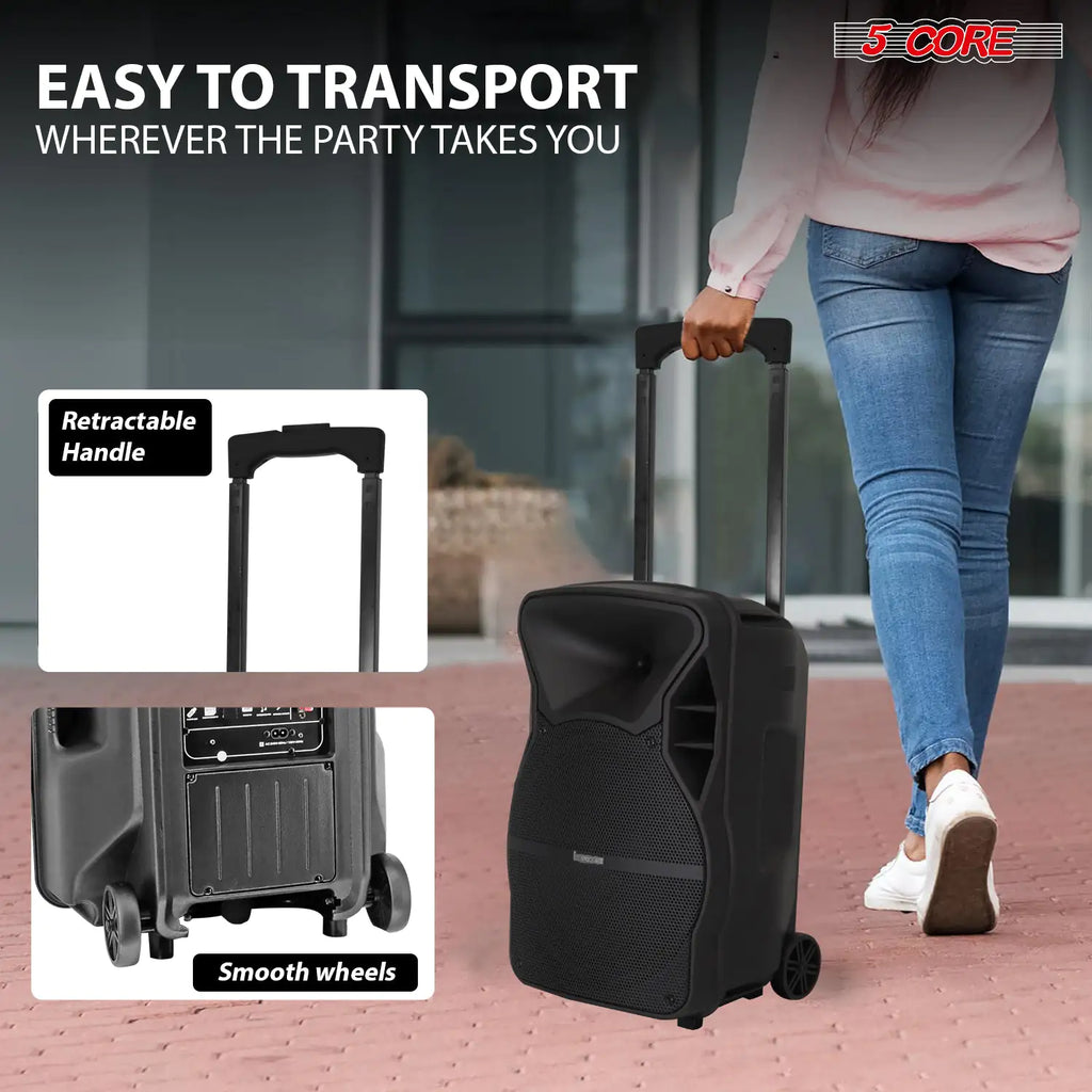 5Core 12 inch PA Portable Bluetooth Party Speaker Karaoke Boombox + 2 Wireless Mics Pi-Mart