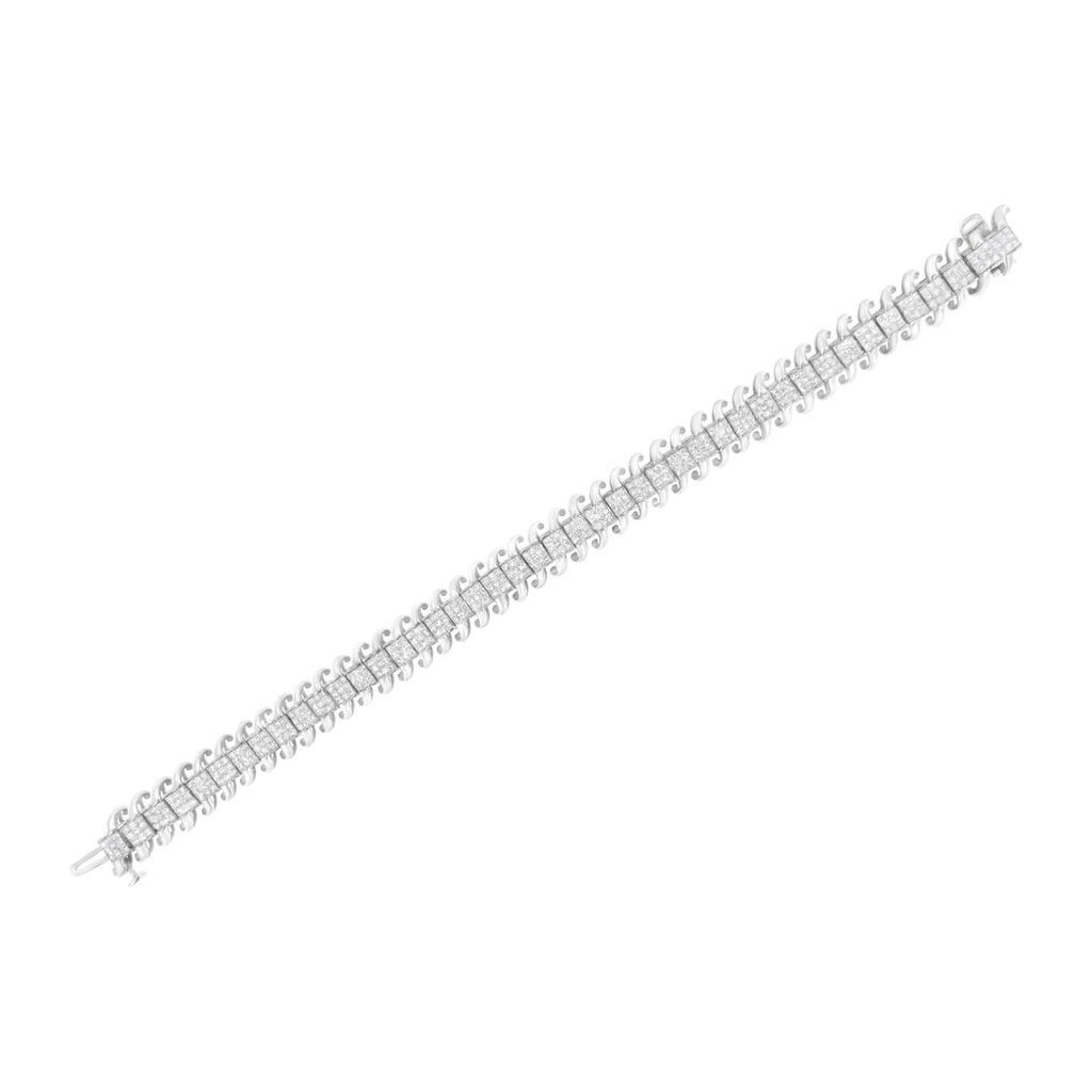 14K White Gold 5.0 Cttw Princess Cut Diamond 7" Invisible Set Wavy S-Link Tennis Bracelet (G-H Color, SI1-SI2 Clarity) Lootquake LLC