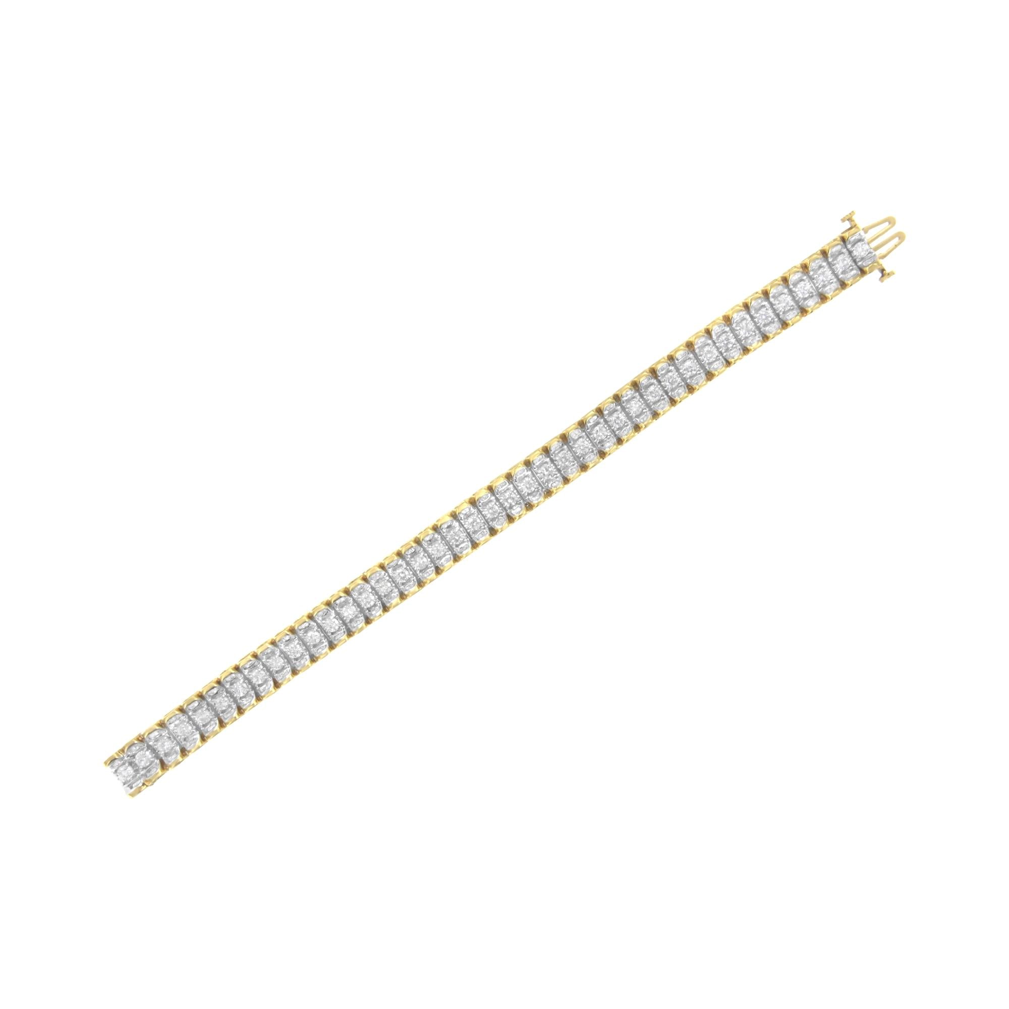 14K Yellow and White Gold 5.0 Cttw Round & Baguette Cut Diamond 7" Reflective Tennis Bracelet (H-I Color, I1-I2 Clarity) Lootquake LLC