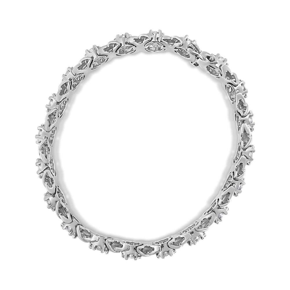 14K White Gold 6-1/3 Cttw Round Brilliant-Cut Diamond Round Cluster & X-Link 7" Tennis Bracelet (I-J Color, SI2-I1 Clarity) Lootquake LLC
