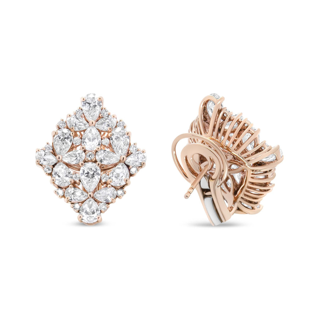 18K Rose Gold 8 1/3 Cttw Pear and Round Diamond Floral Cluster Omega Earrings (F-G Color, VS1-VS2 Clarity) Lootquake LLC