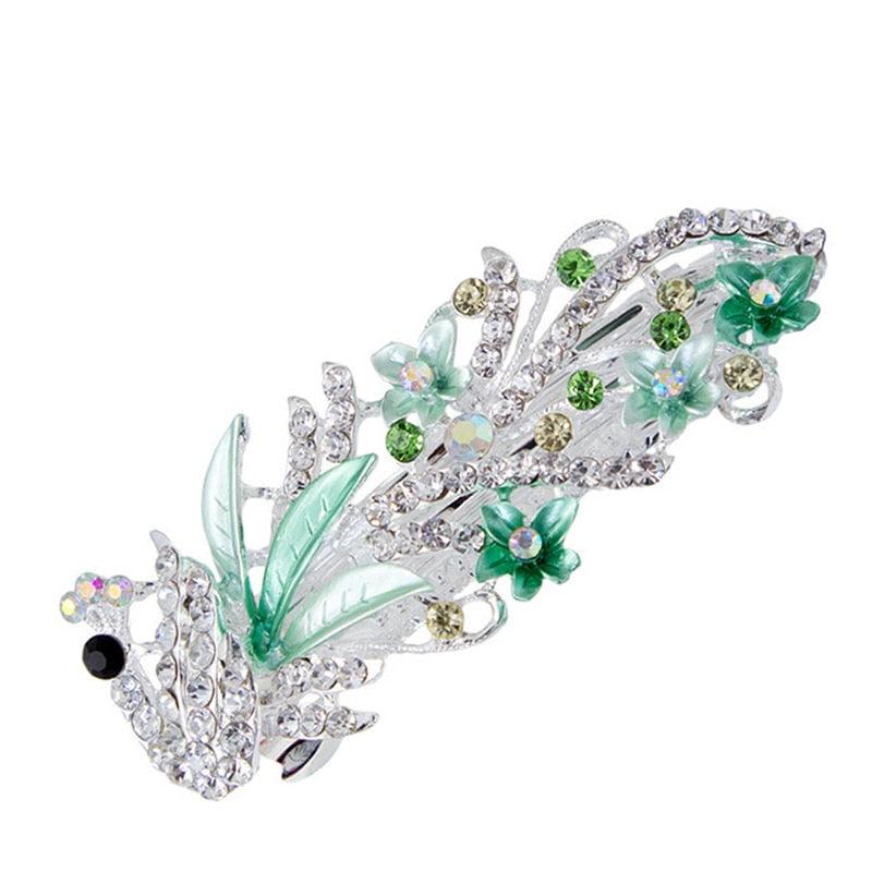 5 Colors Trendy Peacock Barrettes Crystal Flower Hairpins Headwear For Hair Women Romantic Headdress Wedding Hair Accessories for Brides and Bridesmaids Stevvex