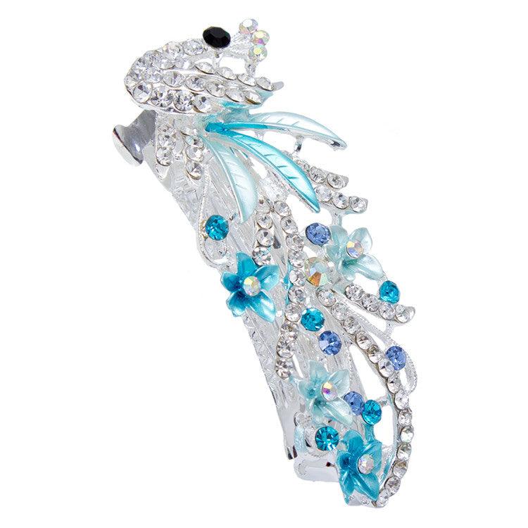 5 Colors Trendy Peacock Barrettes Crystal Flower Hairpins Headwear For Hair Women Romantic Headdress Wedding Hair Accessories for Brides and Bridesmaids Stevvex