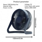 5 Inch USB Desktop Fan 360° Rotating Mini Adjustable Portable Electric Fan Summer Mute Air Cooler For Home Office Strong Wind Two Speed Modes Super Silent Mini Portable Desktop USB Cooler Cooling Fan Stevvex