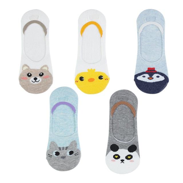 5 Pairs 3D Cartoon Harajuku Cat Cute Heart Invisible Cotton Socks Casual Boat Socks Funny Girl Ankle Sock Set for Women Stevvex