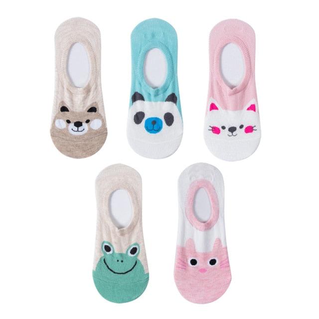 5 Pairs 3D Cartoon Harajuku Cat Cute Heart Invisible Cotton Socks Casual Boat Socks Funny Girl Ankle Sock Set for Women Stevvex