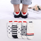 5 Pairs 3D Cartoon Harajuku Cat Cute Heart Invisible Cotton Socks Casual Boat Socks Funny Girl Ankle Sock Set for Women Stevvex