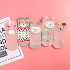 5 Pairs 3D Cartoon Harajuku Cat Cute Heart Invisible Cotton Socks Casual Boat Socks Funny Girl Ankle Sock Set for Women Stevvex