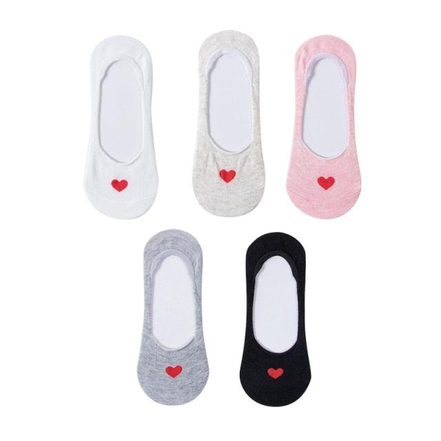 5 Pairs 3D Cartoon Harajuku Cat Cute Heart Invisible Cotton Socks Casual Boat Socks Funny Girl Ankle Sock Set for Women Stevvex