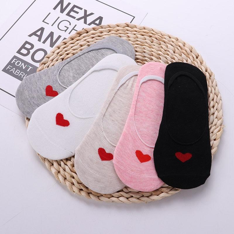 5 Pairs 3D Cartoon Harajuku Cat Cute Heart Invisible Cotton Socks Casual Boat Socks Funny Girl Ankle Sock Set for Women Stevvex