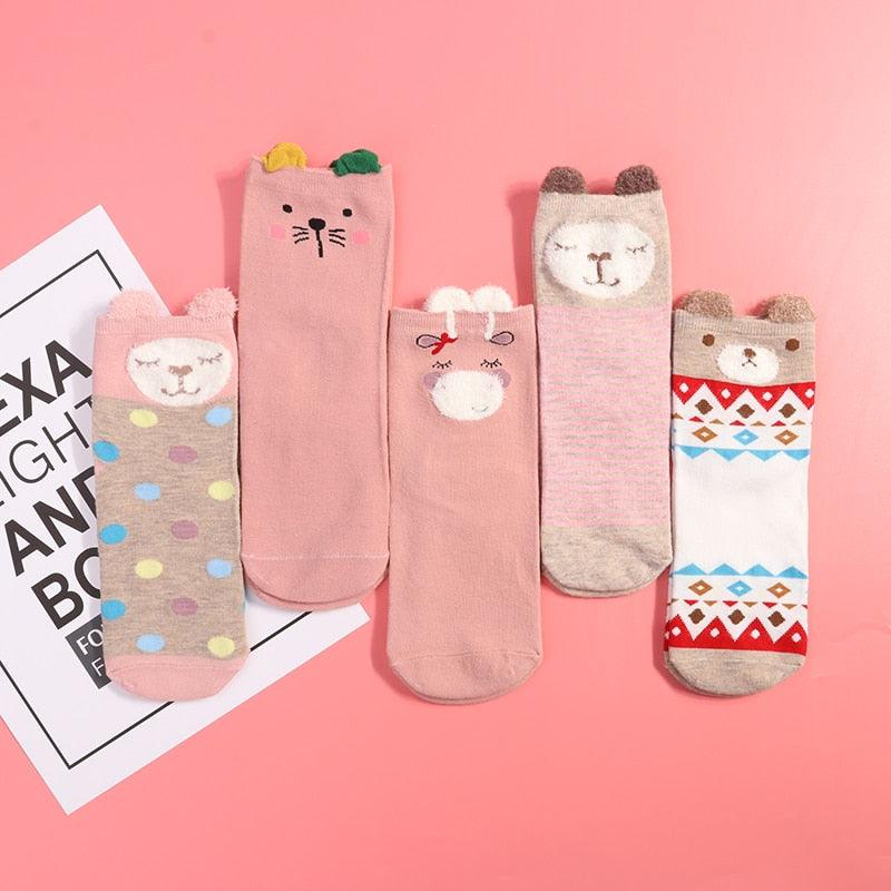 5 Pairs 3D Cartoon Harajuku Cat Cute Heart Invisible Cotton Socks Casual Boat Socks Funny Girl Ankle Sock Set for Women Stevvex