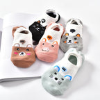 5 Pairs Cute Animal Spring Women Cotton Boat Socks Set Korean Style Funny Cat Dog Panda Low Cut Ankle Short Socks