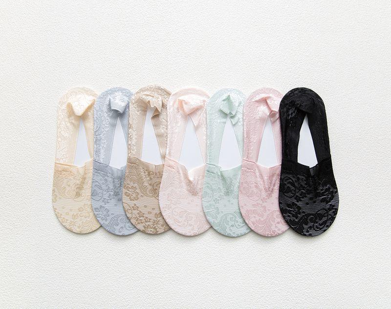 5 Pairs Fashion Women Girls Summer Socks 7 Color Style Lace Flower Short Sock Antiskid Invisible Ankle Socks For Women Stevvex