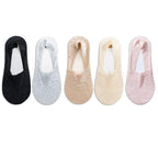5 Pairs Fashion Women Girls Summer Socks 7 Color Style Lace Flower Short Sock Antiskid Invisible Ankle Socks For Women Stevvex