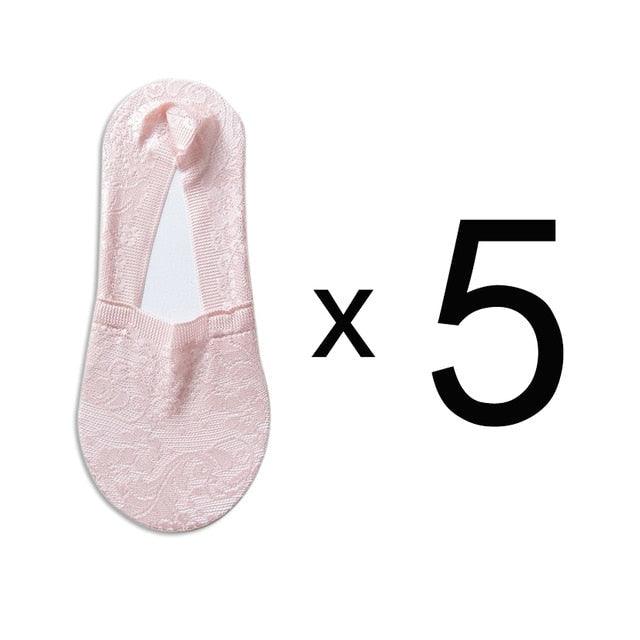 5 Pairs Fashion Women Girls Summer Socks 7 Color Style Lace Flower Short Sock Antiskid Invisible Ankle Socks For Women Stevvex