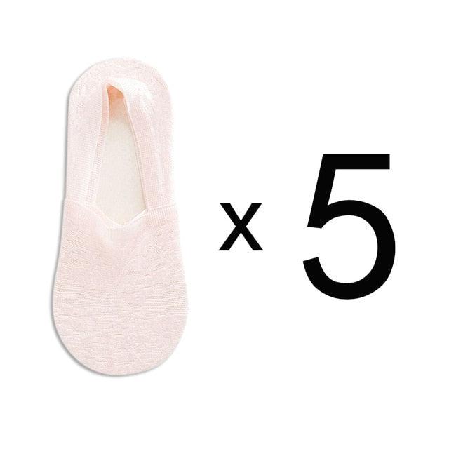 5 Pairs Fashion Women Girls Summer Socks 7 Color Style Lace Flower Short Sock Antiskid Invisible Ankle Socks For Women Stevvex