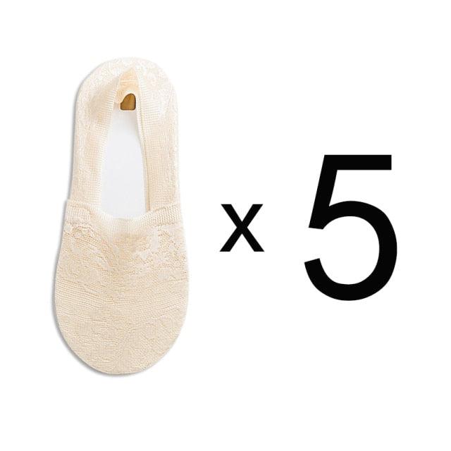 5 Pairs Fashion Women Girls Summer Socks 7 Color Style Lace Flower Short Sock Antiskid Invisible Ankle Socks For Women Stevvex