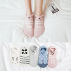 5 pairs Summer Socks Female Cartoon Animal Bear Mouse Socks Cute Funny Invisible Cotton Ankle Socks For Women