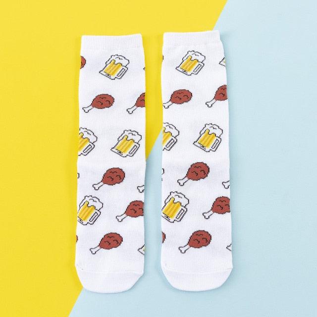 5 Pairs Women's Colorful Cotton Socks Fruits Banana Avocado Lemon Egg Cookie Donuts Food Happy Color Socks Stevvex
