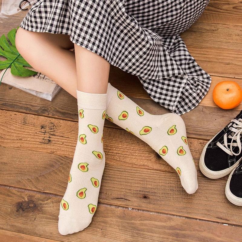 5 Pairs Women's Colorful Cotton Socks Fruits Banana Avocado Lemon Egg Cookie Donuts Food Happy Color Socks Stevvex