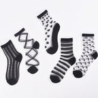 5 Pairs Young Girl Funny Cute Fashion Colorful Candy Dot Red Lips Wave Socks Sweet Women Thin Summer Ankle Crystal Sheer Socks For Women