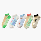 5 Pairs Young Girl Funny Cute Fashion Colorful Candy Dot Red Lips Wave Socks Sweet Women Thin Summer Ankle Crystal Sheer Socks For Women