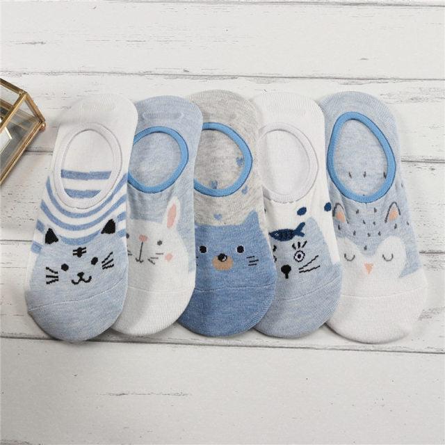 5 Pairs/Lot Cute Harajuku Animal Women Socks Set Funny Spring Cat Dog Rabbit Panda Low Cut Short Sock Happy Stevvex