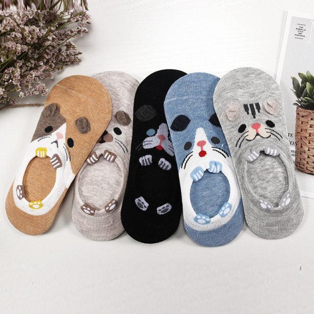 5 Pairs/Lot Cute Harajuku Animal Women Socks Set Funny Spring Cat Dog Rabbit Panda Low Cut Short Sock Happy Stevvex