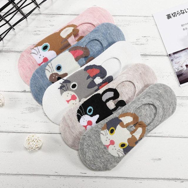 5 Pairs/Lot Cute Harajuku Animal Women Socks Set Funny Spring Cat Dog Rabbit Panda Low Cut Short Sock Happy Stevvex