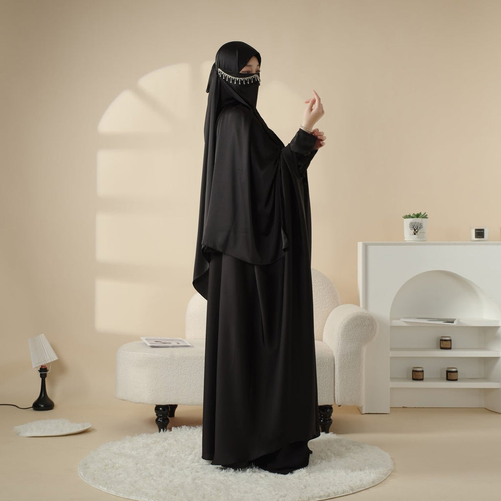 5-Piece Set Butterfly Abaya With Niqab, Loose Full Cover Satin Abaya (MOA019) - SJB-DIAMOND ELITES