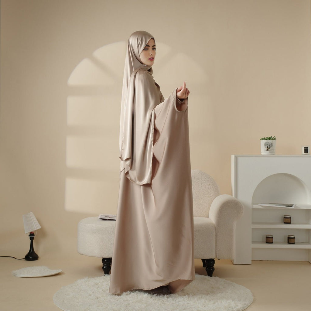 5-Piece Set Butterfly Abaya With Niqab, Loose Full Cover Satin Abaya (MOA019) - SJB-DIAMOND ELITES