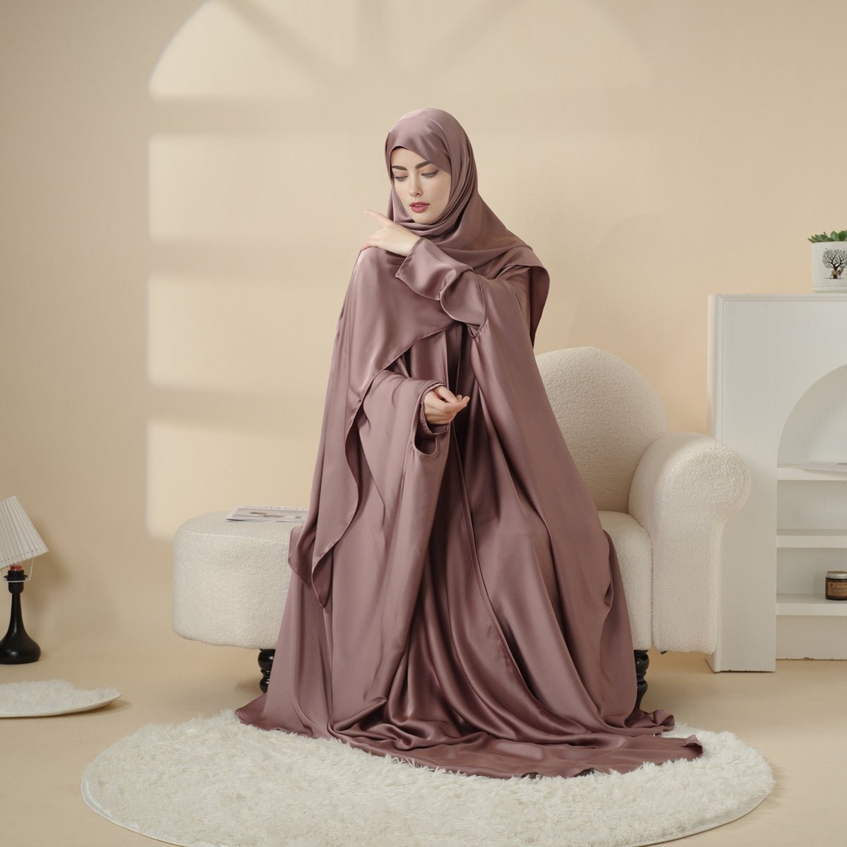 5-Piece Set Butterfly Abaya With Niqab, Loose Full Cover Satin Abaya (MOA019) - SJB-DIAMOND ELITES