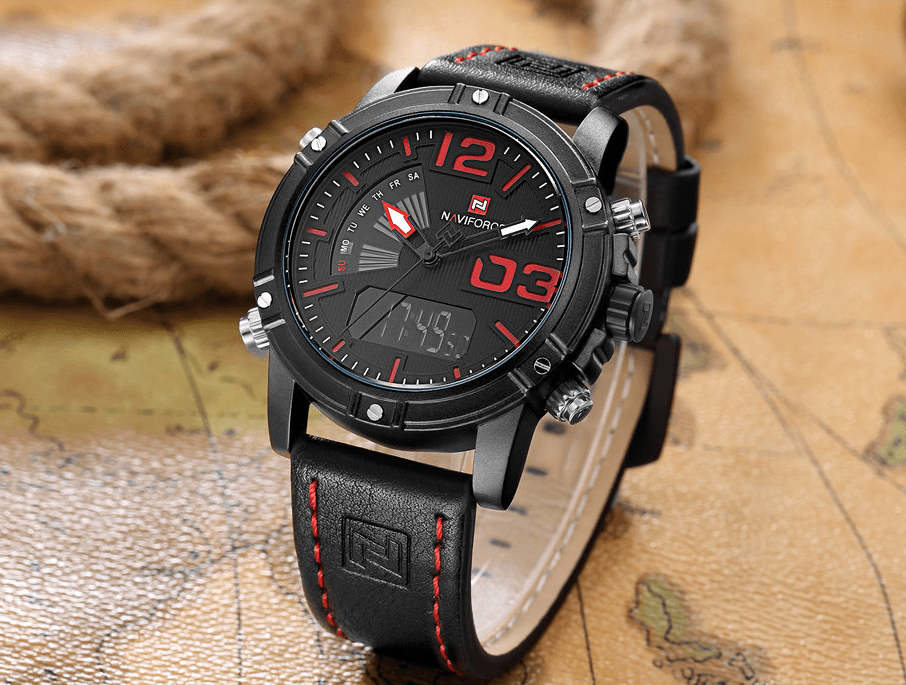 Men's Multifunction Digital Analog Waterproof Watch With Alarm And Automatic Time Zones Unique Design Excellent Gift - SJB-DIAMOND ELITES