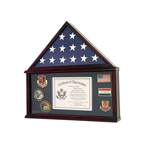 Flags Connections - Large Military Shadow Box Frame Memorial Burial Funeral Flag Display Case for 5' X 9.5' Flag, Solid Wood (Cherry). The Military Gift Store