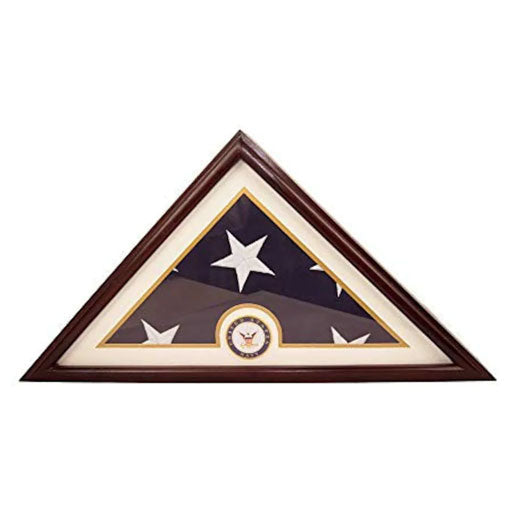 Flags Connections - Navy Flag Display Small Case Box, 5x9 Burial - Funeral - Veteran Flag Elegant Display Case with Flat Base, Solid Wood, Cherry Finish. The Military Gift Store