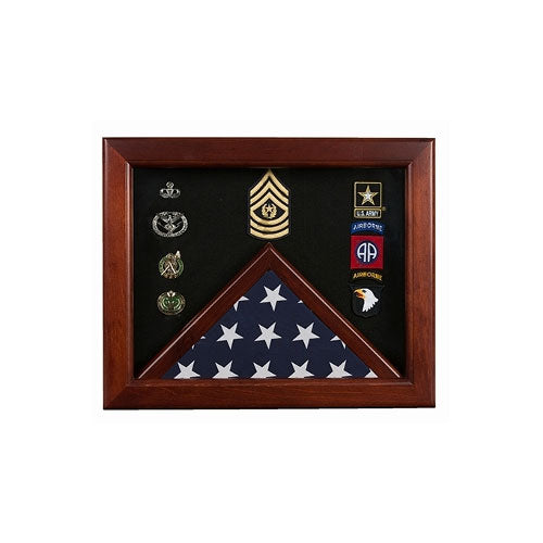 Military Flag medal display case, Mahogany wood for 3x5 flag The Military Gift Store
