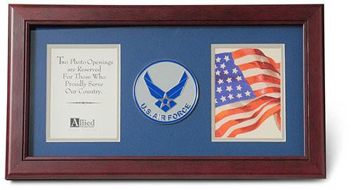 Flag Connections US Air Force Wings Medallion Double Picture Frame - Two 4 x 6 Photo Openings The Military Gift Store