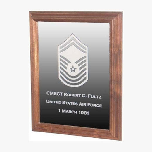 Military Laser Engraved Rank Insignia Mirror Frame - Walnut Material. The Military Gift Store
