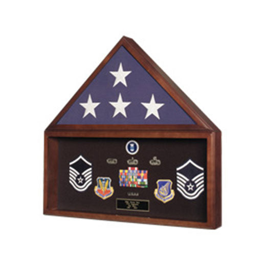 Burial Flag Medal Display case, Ceremonial Flag display - Material Cherry. The Military Gift Store