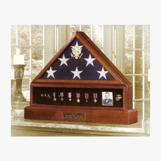 Presidential Pedestal Flag Medal Display - Walnut or Cherry Material. The Military Gift Store
